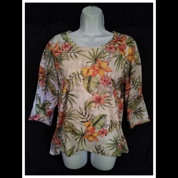 ALFRED DUNNER 3/4 Sleeve Tropical Top - Picture 1 of 4
